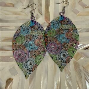 Any offers accepted 🎉Colorful Patterned Leaf Earrings ( see through mesh)